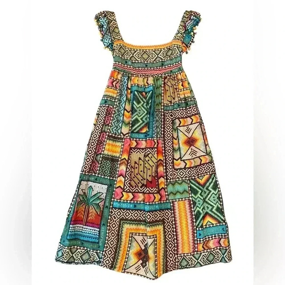 Farm Rio Banana Scarves Multicolor Midi Dress Size XS - Picture 5 of 16